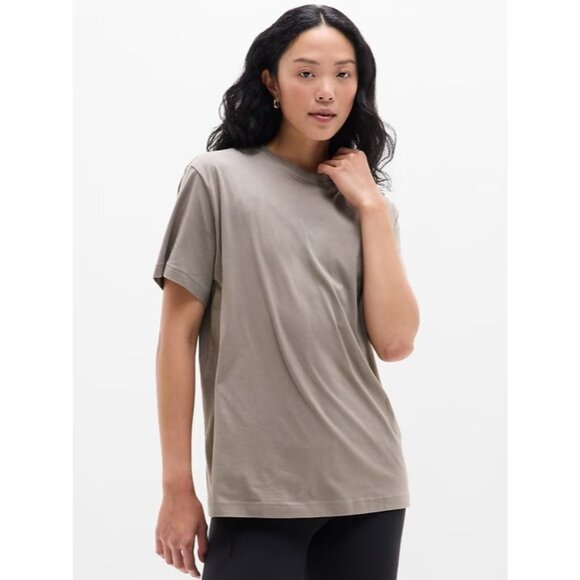 New Athleta M True Cotton Short Sleeve Tee Mortar Mushroom Medium - Picture 1 of 6